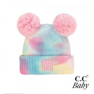 C.C Beanie for Baby Tie Dyed with double pompoms Pastel Color